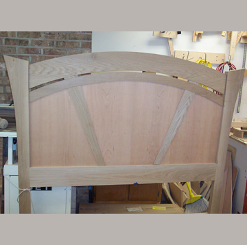 Sanding the White Oak & Cherry headboard.